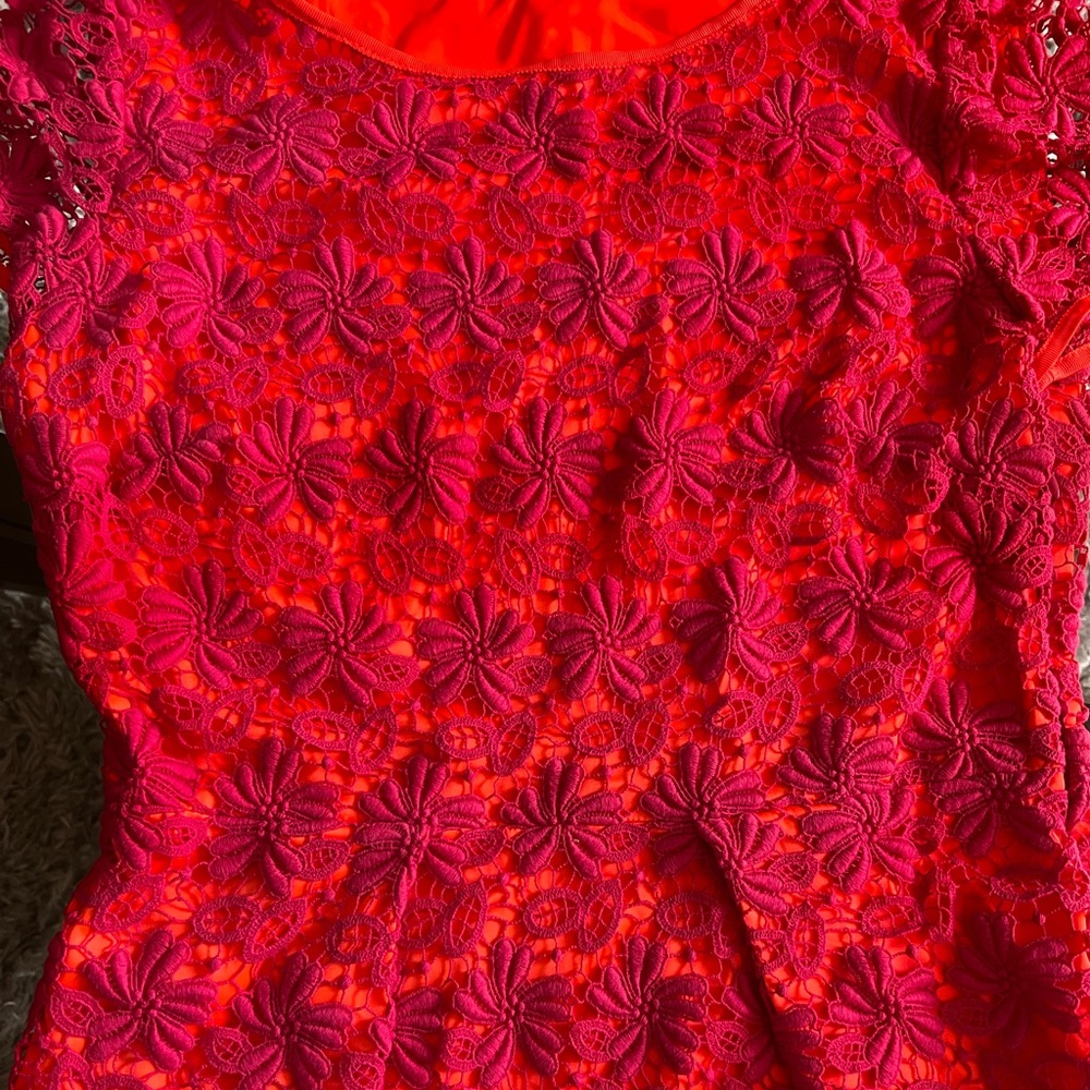 Elie Tahari Hot Pink Lacy Crochet Peplum Blouse